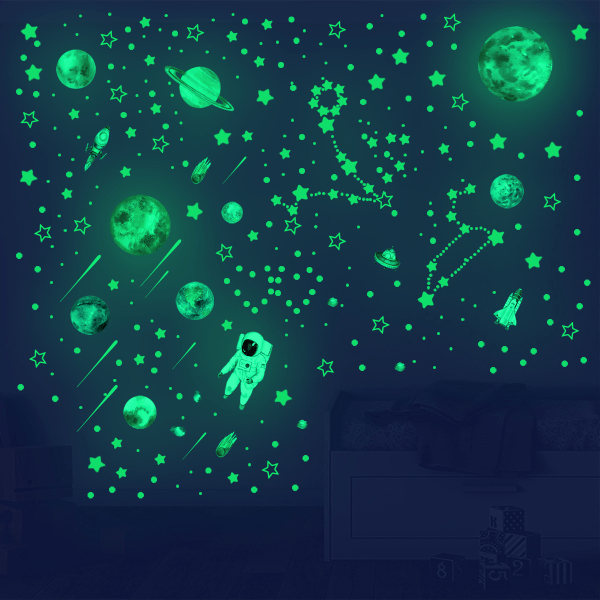 Glow-in-the-Dark Astronaut Planet Star Väggdekal Vardagsrum D