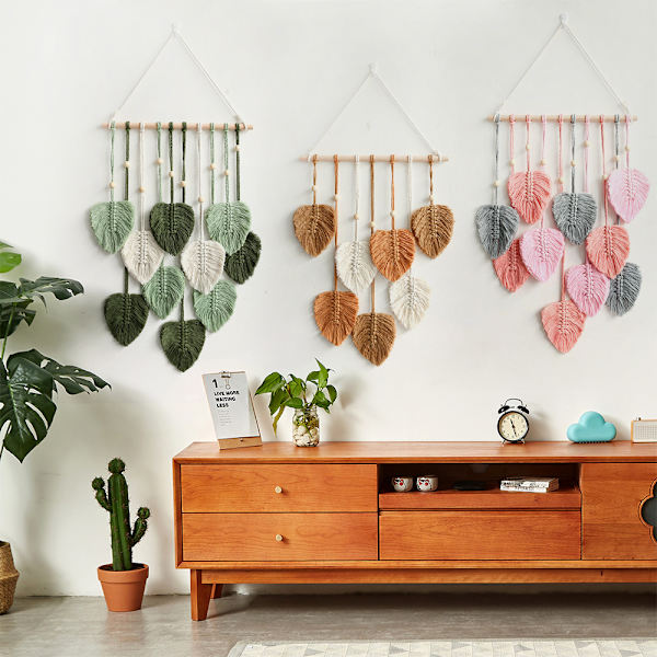 Bohemisk Chic Fjäder Macrame Väggbonad Handgjord Vävd