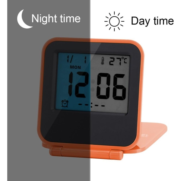 Multifunktionell Mini Vikbar Digital Väckarklocka (Orange) LED-Port