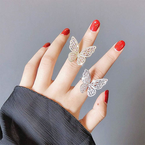 Cubic Zirconia Butterfly Ring med Glitrende Krystall Sløyfe Knuckle