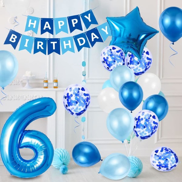 6-årig dreng fødselsdagsballon, blå 6-års fødselsdagsdekorat