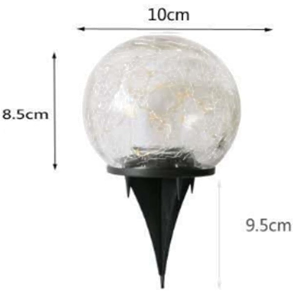 10Cm Sæt af Solcelle-Glaskugle Havelys Varmt Hvidt Solcellelampe