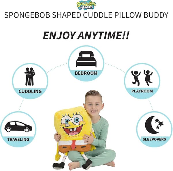 Spongebob Kids Bedding Super Soft Plush Cuddle Pillow Buddy, One Size（50cm）