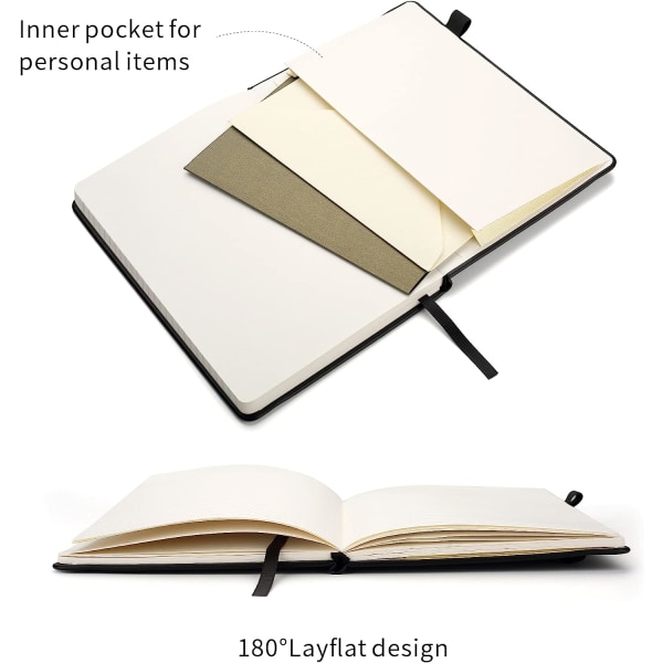 Klassisk Notatbok, Hard Innbinding, Lommeformat (8,5\" x 5,5\") Linjert, Svart, 200 Sider