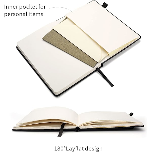 Klassisk Notesbog, Hård Indbinding, Lommeformat (8,5\" x 5,5\") Linjeret, Sort, 200 Sider