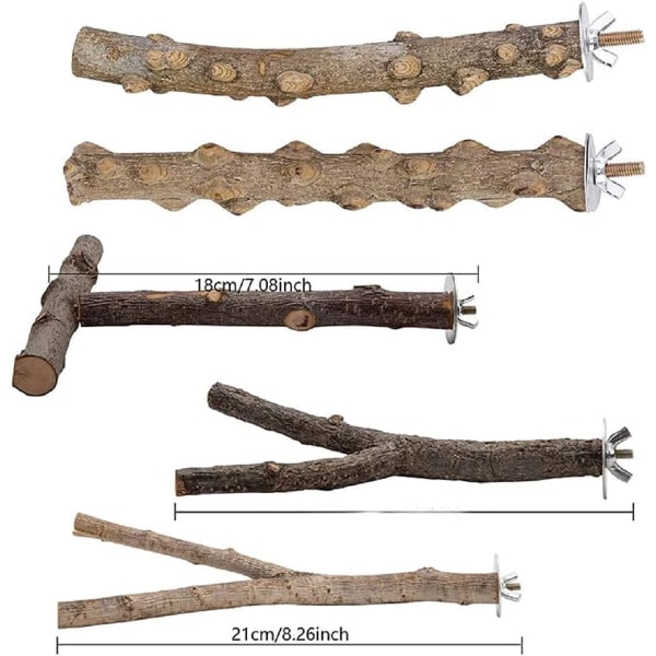 Sett med 5 Naturlige Tre Fuglepinne Tilbehør for Parakitter, Klør