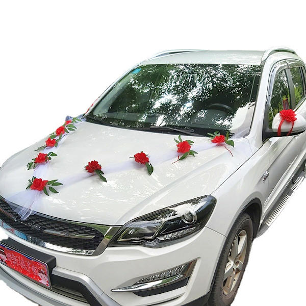 Bryllupsbil blomsterplate båndsløyfe sett bilhode dekorasjon suppl