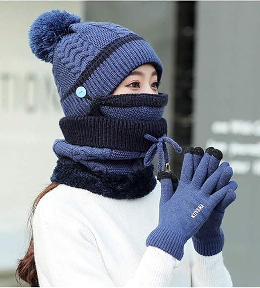 Hætte, Handsker, Halsklæde og Ansigtsmaske Sæt til Kvinder Damer Piger Strikket Be