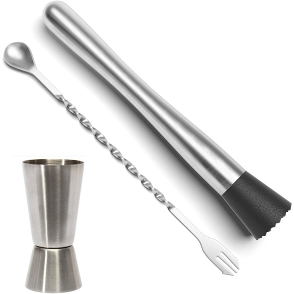 PDFans Cocktail Muddler i Rustfrit Stål med Blandningsske og Jigger