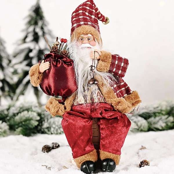 Realistk Stof Santa Claus Siddende Juledukke Kreativ Trad