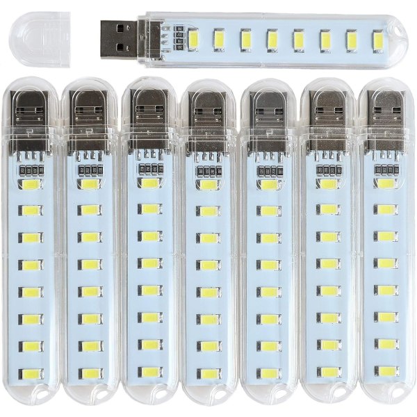 USB-lys, nattlys-plugg, liten LED-lyslist med 8 lamper