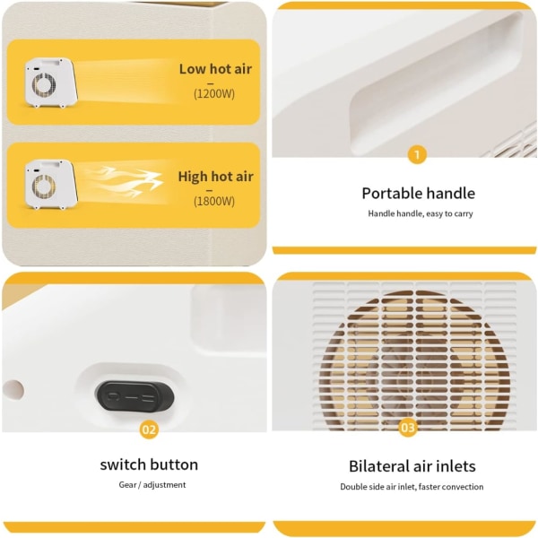 Keramisk varmeblæser, energibesparende, støjsvag, 1500/1800 W, elektrisk H