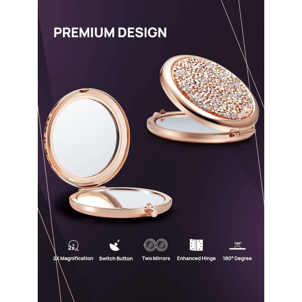 Kompakti peili, Mini Mix Diamond 1X/2X suurentava pyöreä metalli Poc