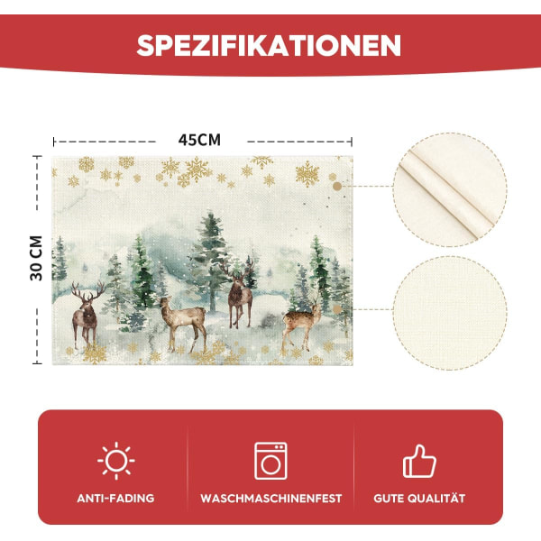 Fashion Christmas Placemats Set of 4, Pine Elk Snowflakes Holiday