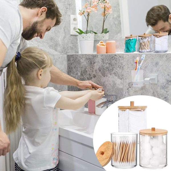 Akryl Q-tips Holder, Rund Bomullsdottboks, Bomullsdottball