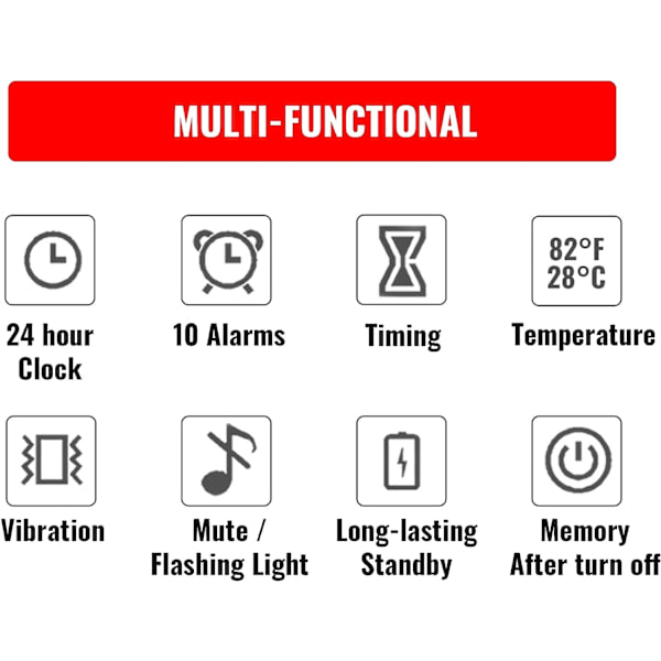 Multifunktionell Digital Väckarklocka med 10 Alarminställningar, C