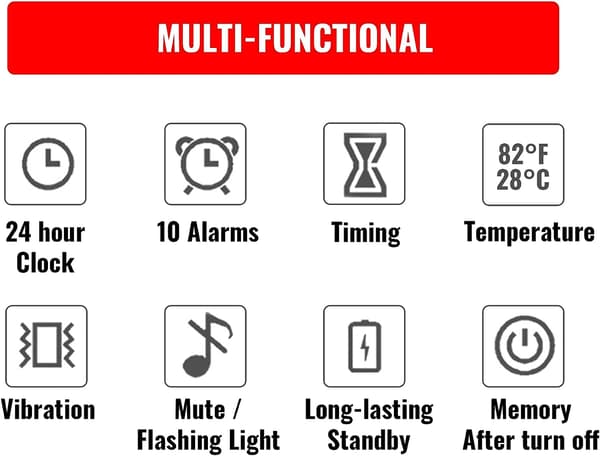 Multifunktionell Digital Väckarklocka med 10 Alarminställningar, Nedräkning