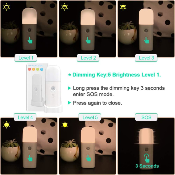 Laddningsbar LED-nattlampa för vuxna, 2000 mAh Inomhusrörelsesensor