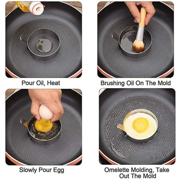 Egg Ring, 4 stk Rustfritt Omelettform Bakeform til Matlaging
