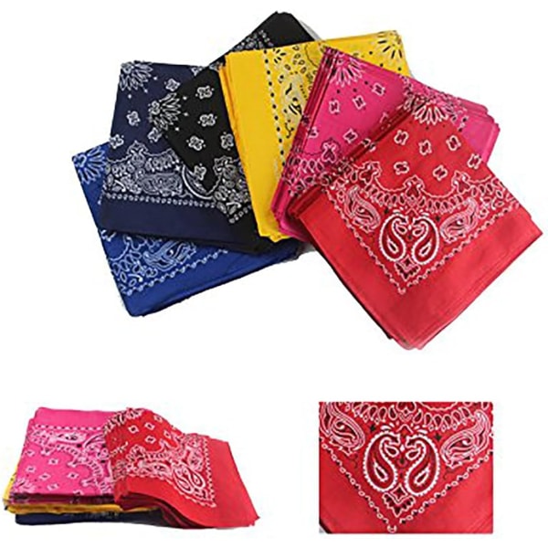 Sett med 12 originale paisley-bandanascarf i flere farger, 100 % bomull