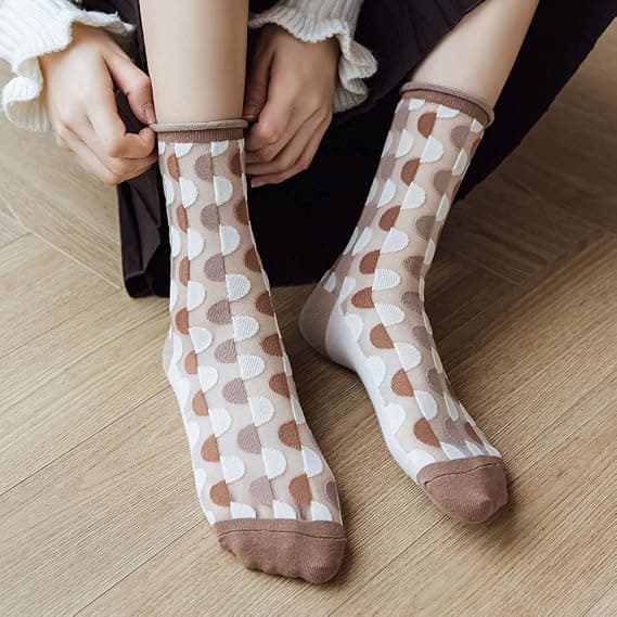 S transparente sokker for kvinner, sommertynne mesh-blonder elastiske Jac