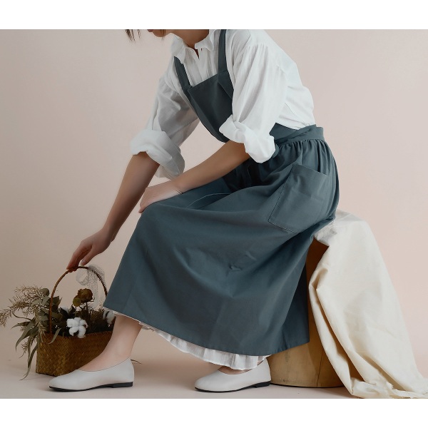 Kvinner Forkle Japansk Stil Kryss Stropp Bib Solid Farge Bomull Vi