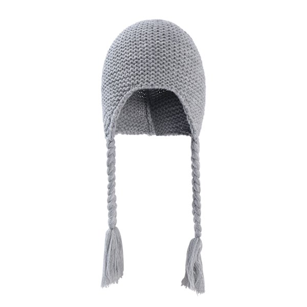 Stickad Bebis Pälsbollkeps Justerbara Flätor Öronmuffar Plus Fleece