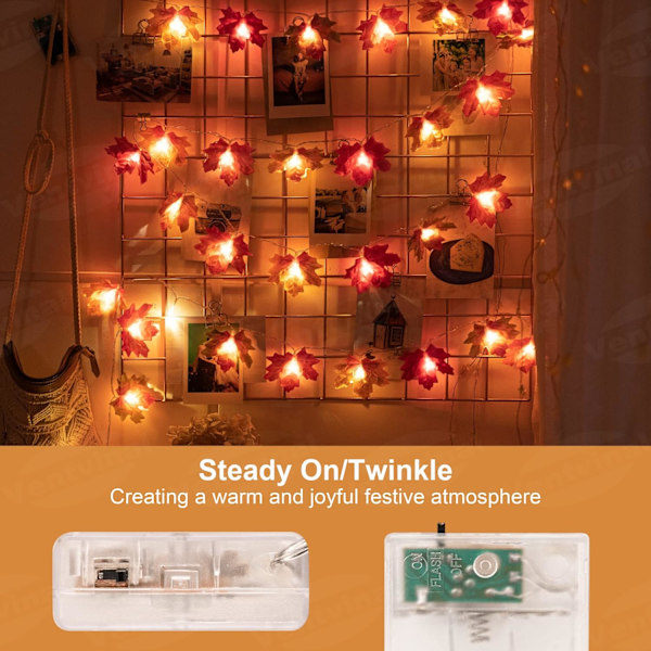 Lönnlöv-ljusslinga, 20 LED-ljus med höstlöv, 3