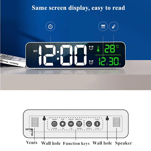 LED Digital Väckarklocka Snooze Temperatur Datum Display USB Skrivbord