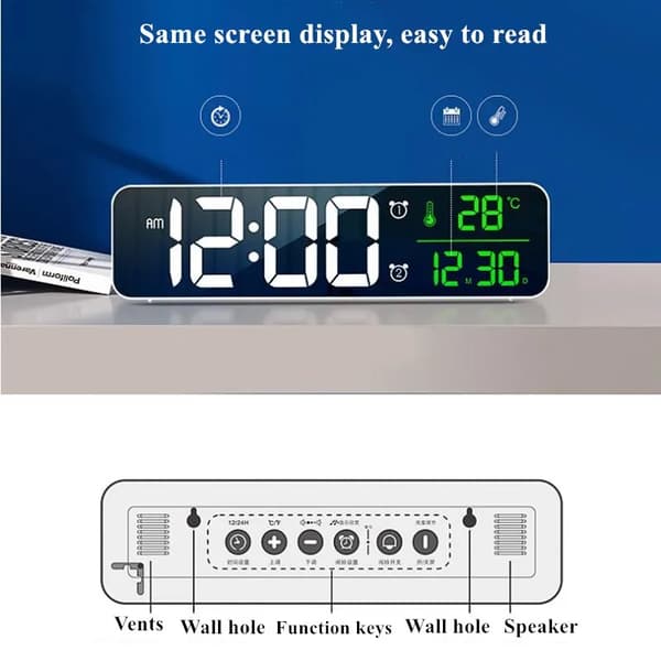 LED Digital Vækkeur Snooze Temperatur Dato Display USB Skrivebord