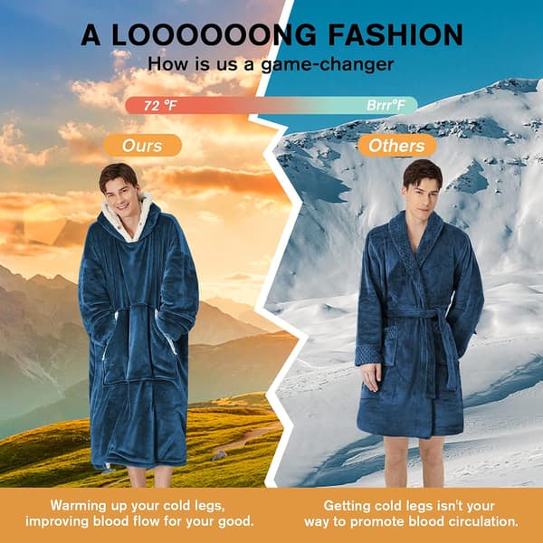 Oversized Hettegenser med Pledd, One Size Fits All (Marineblå)