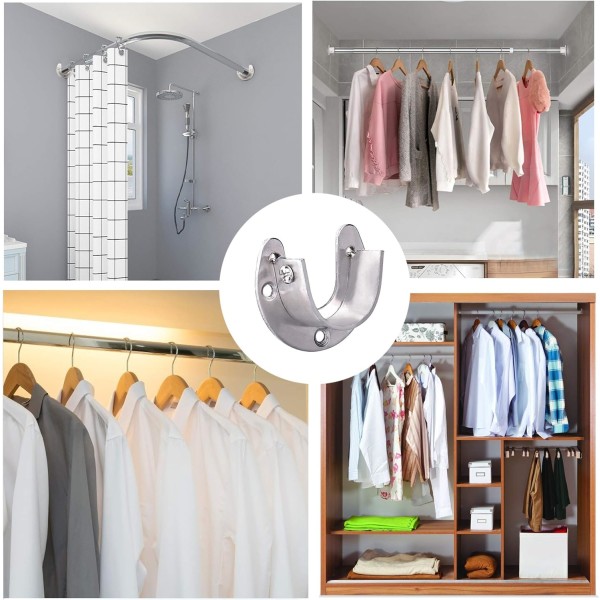Garderobe Stang Brakett i Rustfritt Stål, 4 stk U-Formet Gardin R