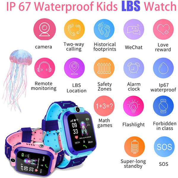 Barn Vattentät Smart Watch, Watch LBS Anti-Lost Smart