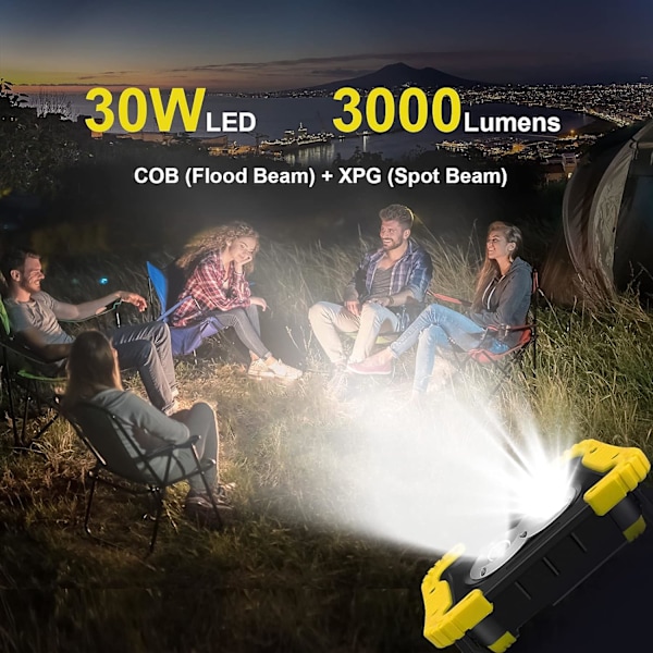 Laddningsbar arbetslampa, 3000 Lumen LED-arbetslampa med spot och fl