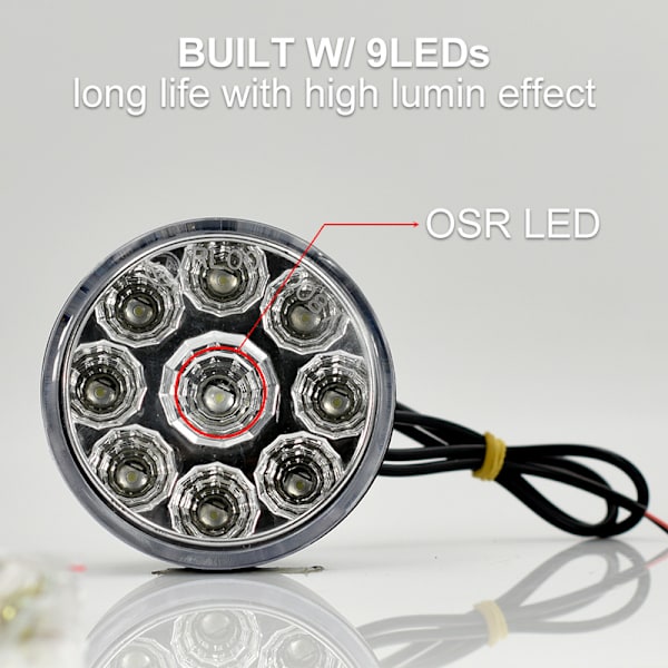 2-delt rund 9LED dagslys kørelys bil universal LED