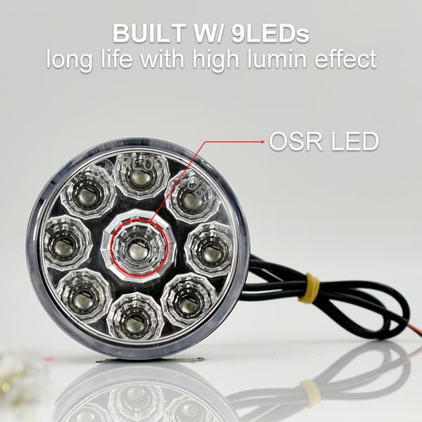 2-delt rund 9LED kjørelys for bil, universell LED