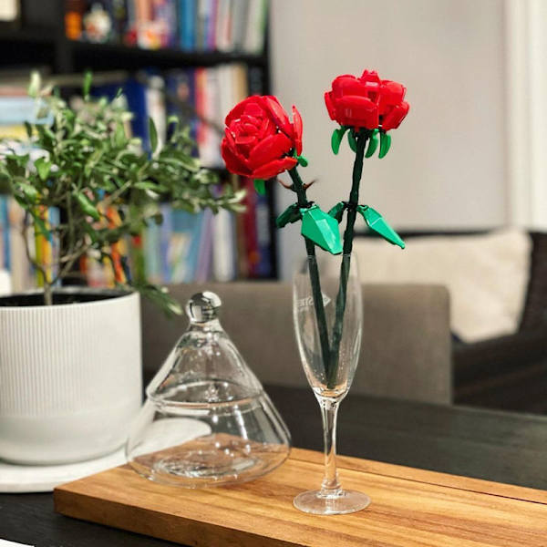 2 Rosor Bukett Byggstenar Romantisk Set Flickpresent Hem Pla