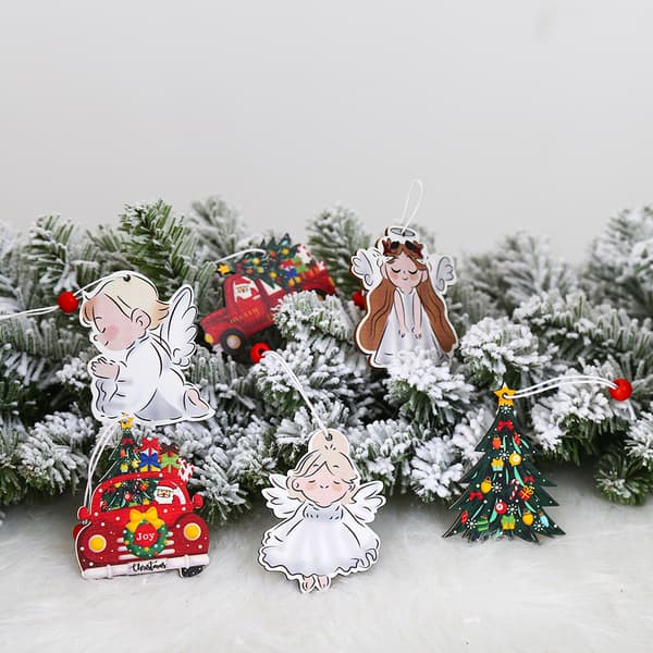 4 askor julpynt kreativ målning ängel bil jul