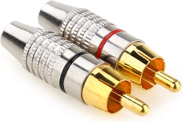 Sæt med 2 forgyldte RCA phono han-stik til 2 skrueterminaler