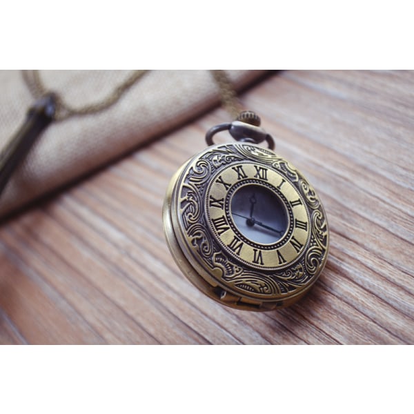 Vintage romerska siffror skala kvarts watch med kedja, brons