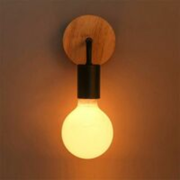 Sort væglampe E27 LED Væglampe i jern og træ til