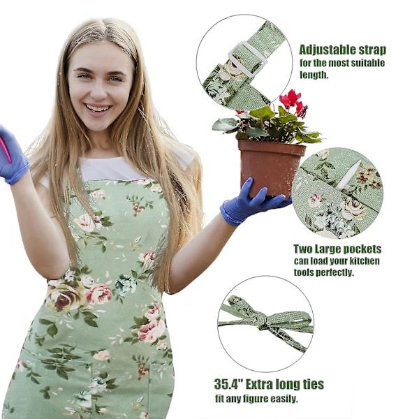 Kökförkläde för kvinnor, 2-pack blommigt förkläde med 2 stora fickor DXGHC