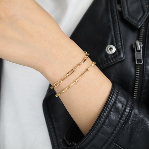 Kvinnors utsökt guld dubbellager kabel gem armband Euro