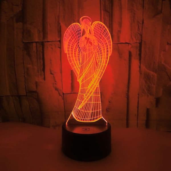 3D Engel Ving Natlys Lampe Illusion Natlys 7 Farve Skift