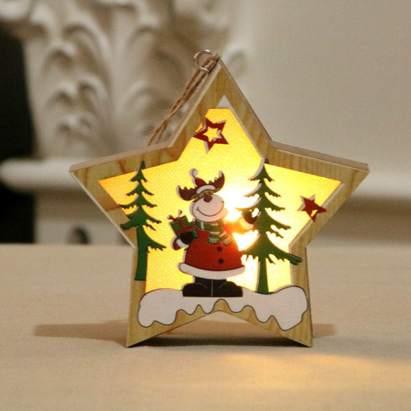 Christmas Wooden Light Star Santa Claus Snowman Deer Luminous Dec