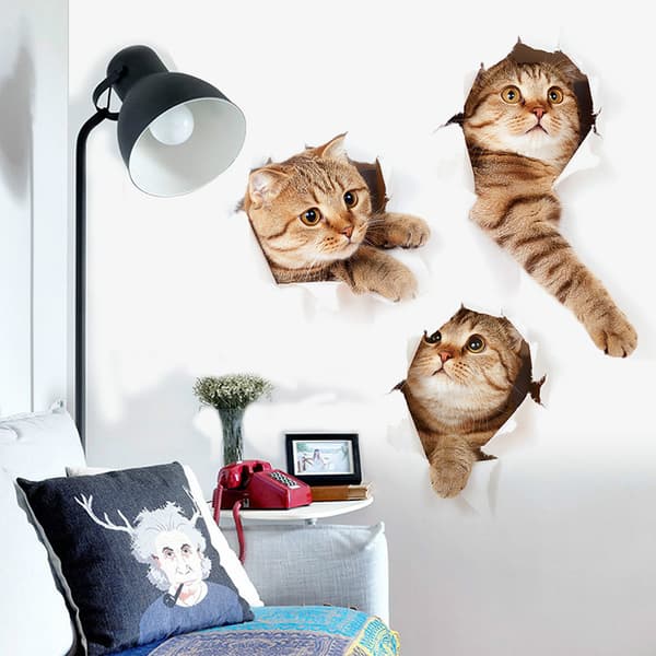4-pack 3D Väggdekaler Katt Självhäftande, Barnväggdekaler/