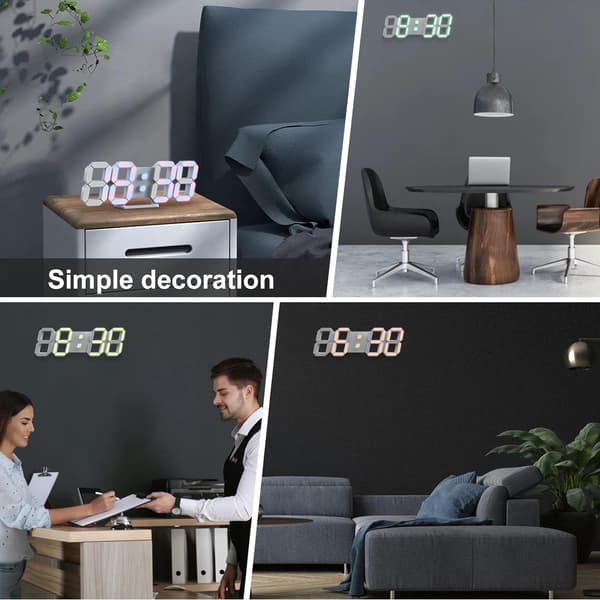 3D LED Digital Vægur Stor Lysende Alarmur Lydløs Sn