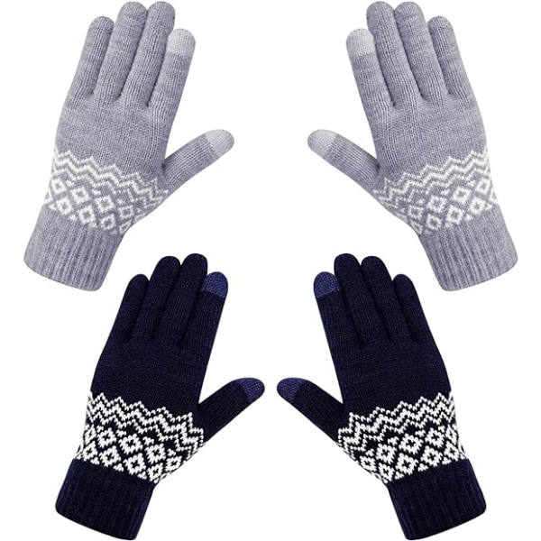2 par Marinblå/Grå handskar - One Size Dam Vintervarm DXGHC