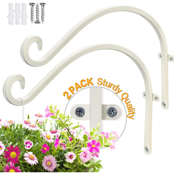 2 stk Hvite 12\" Rent Jern Hagekrok Blomsterstativ Balkong Gard