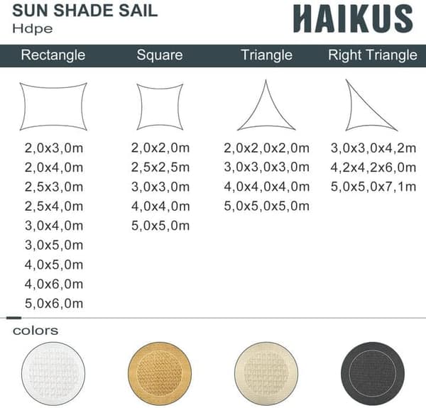 Skyggeseil (HDPE, 180g/㎡), Rektangulær 2x3m, Hage Patio Skygge S